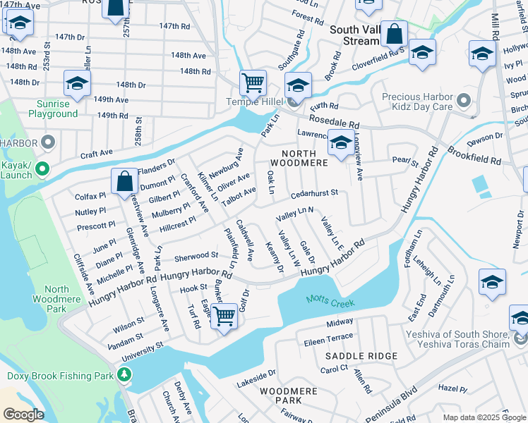 map of restaurants, bars, coffee shops, grocery stores, and more near 866 Park Lane in Valley Stream