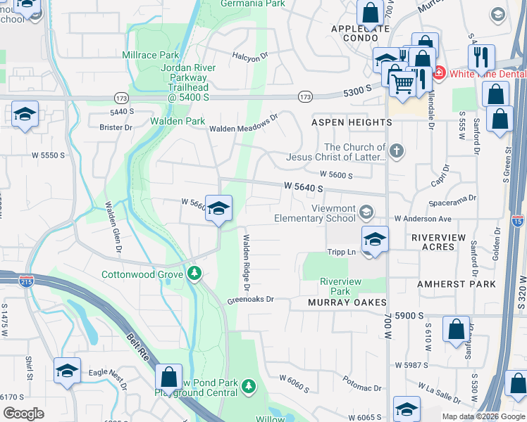 map of restaurants, bars, coffee shops, grocery stores, and more near 932 West Bellshill Drive in Murray