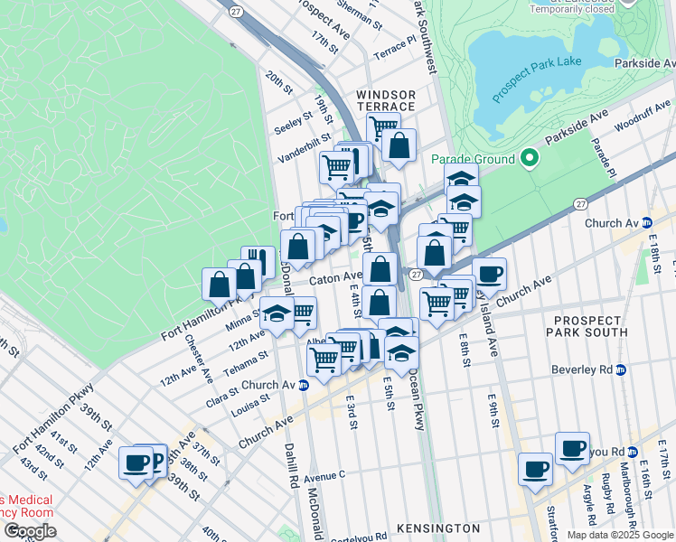 map of restaurants, bars, coffee shops, grocery stores, and more near 3003 Fort Hamilton Parkway in Brooklyn