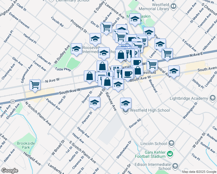 map of restaurants, bars, coffee shops, grocery stores, and more near 530 Юг-авеню in Garwood
