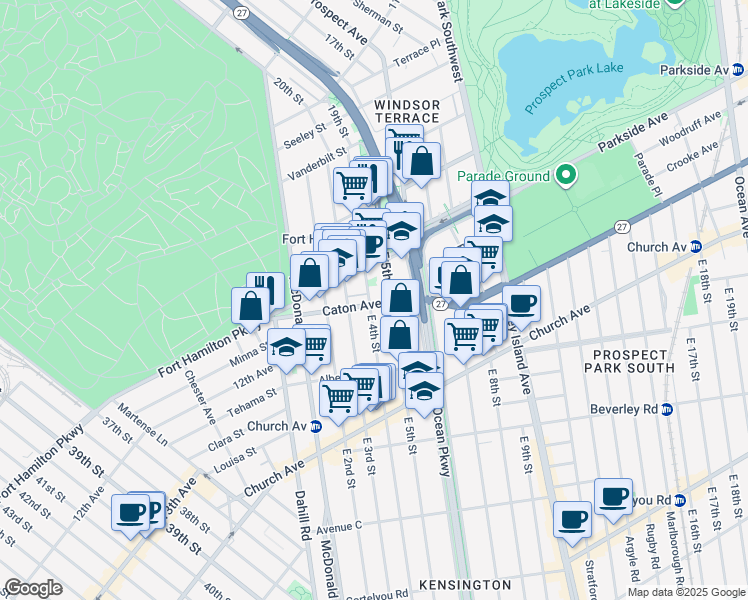 map of restaurants, bars, coffee shops, grocery stores, and more near 2819 Fort Hamilton Parkway in Brooklyn