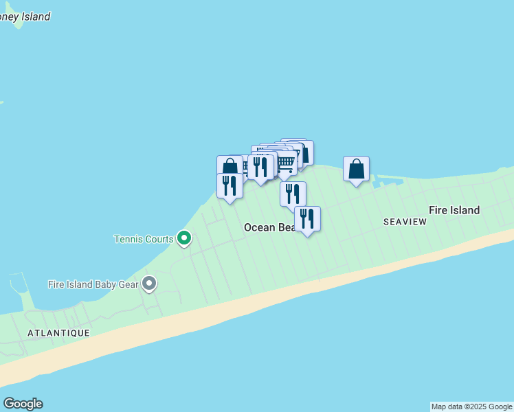 map of restaurants, bars, coffee shops, grocery stores, and more near 167 Bay Walk in Ocean Beach