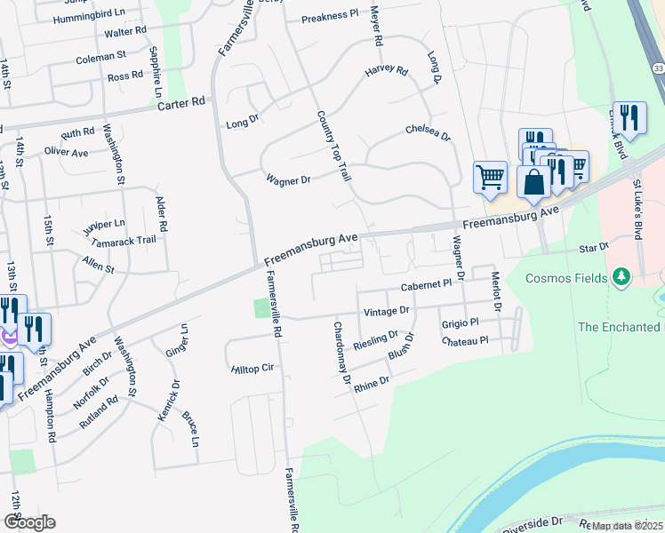 map of restaurants, bars, coffee shops, grocery stores, and more near 5200 Freemansburg Avenue in Easton