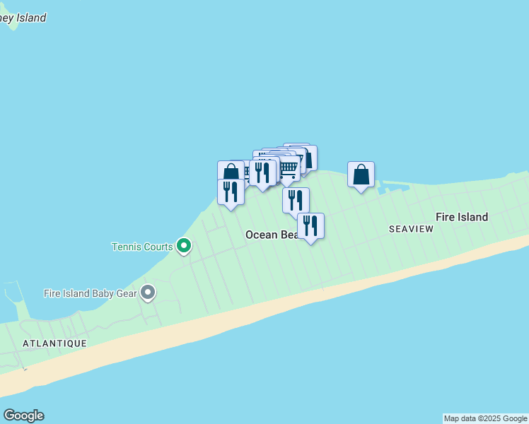 map of restaurants, bars, coffee shops, grocery stores, and more near 167 Bay Walk in Ocean Beach