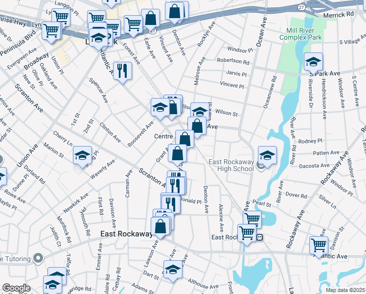 map of restaurants, bars, coffee shops, grocery stores, and more near 290 Atlantic Avenue in East Rockaway