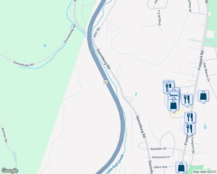 map of restaurants, bars, coffee shops, grocery stores, and more near Highway 28 in Natrona Heights