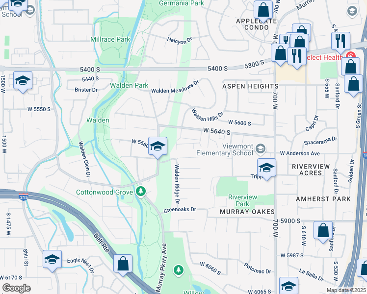map of restaurants, bars, coffee shops, grocery stores, and more near 937 Coalburn Way in Murray