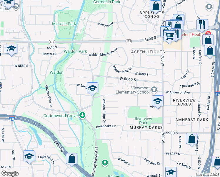 map of restaurants, bars, coffee shops, grocery stores, and more near 931 Coalburn Way in Murray
