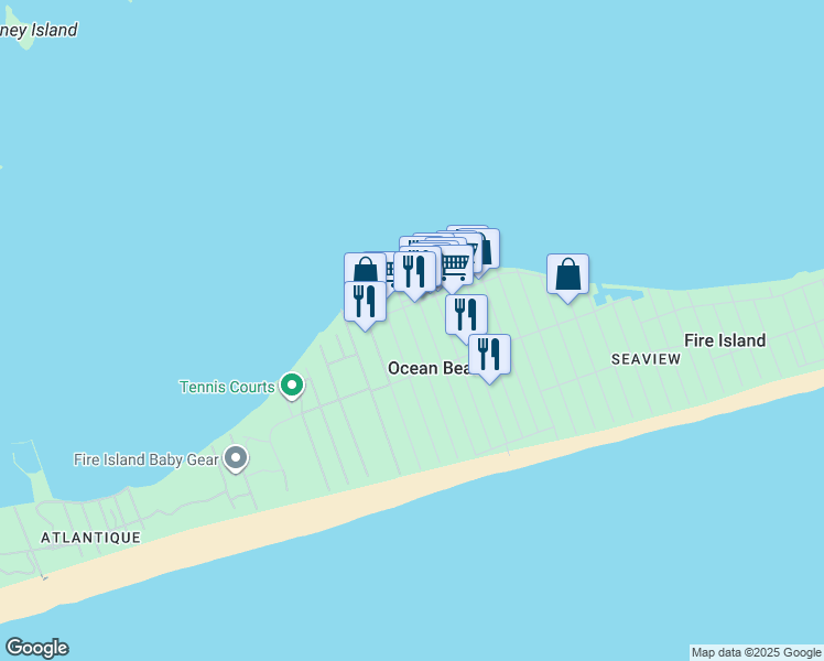 map of restaurants, bars, coffee shops, grocery stores, and more near 167 Bay Walk in Ocean Beach