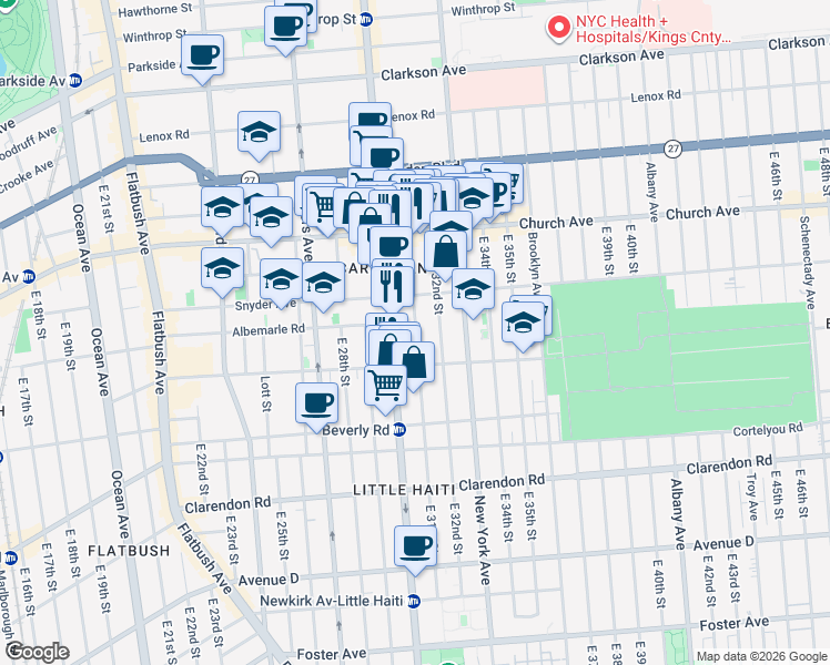 map of restaurants, bars, coffee shops, grocery stores, and more near 118 East 31st Street in Brooklyn