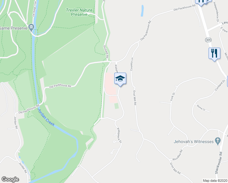 map of restaurants, bars, coffee shops, grocery stores, and more near 5300 Kidspeace Drive in Lehigh County