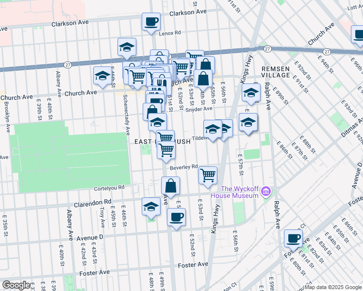 map of restaurants, bars, coffee shops, grocery stores, and more near 5101 Tilden Avenue in Brooklyn