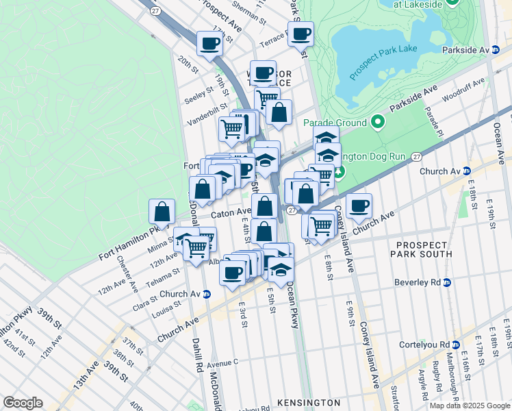 map of restaurants, bars, coffee shops, grocery stores, and more near 2819 Fort Hamilton Parkway in Brooklyn