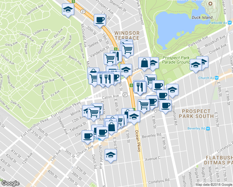 map of restaurants, bars, coffee shops, grocery stores, and more near 2819 Fort Hamilton Parkway in Brooklyn