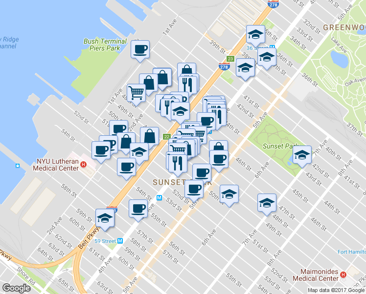 map of restaurants, bars, coffee shops, grocery stores, and more near 322 48th Street in Brooklyn