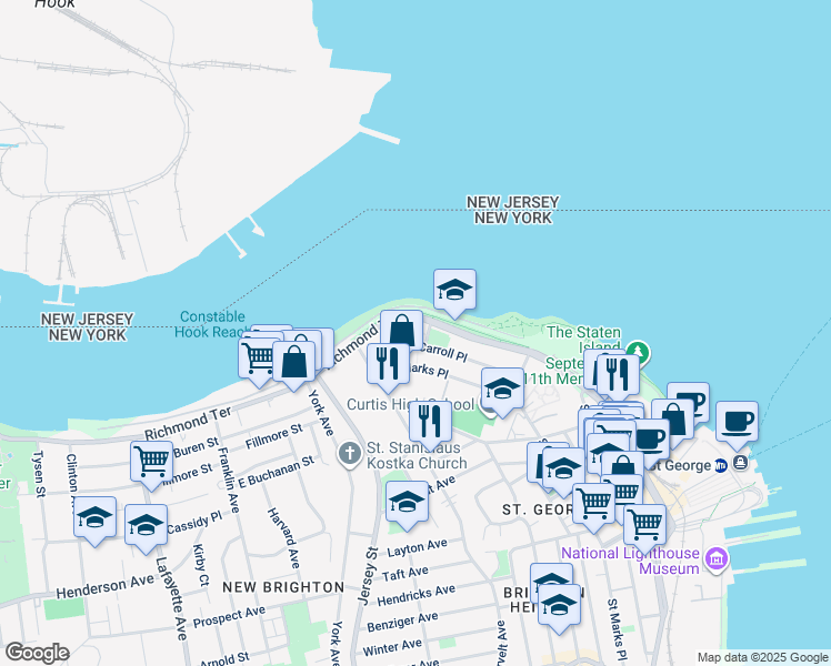 map of restaurants, bars, coffee shops, grocery stores, and more near 300 Richmond Terrace in Staten Island
