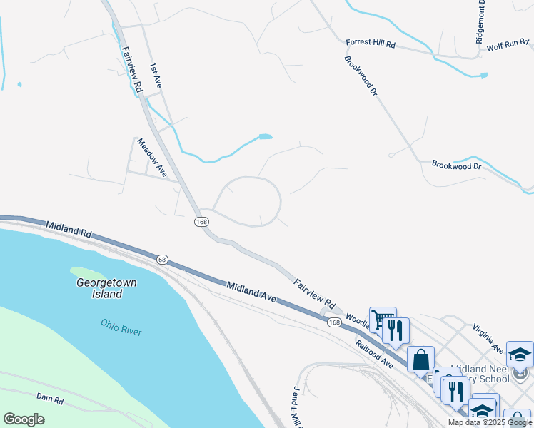 map of restaurants, bars, coffee shops, grocery stores, and more near 28-42 Midland Heights Circle in Midland