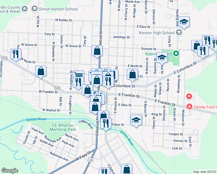 map of restaurants, bars, coffee shops, grocery stores, and more near in Kenton
