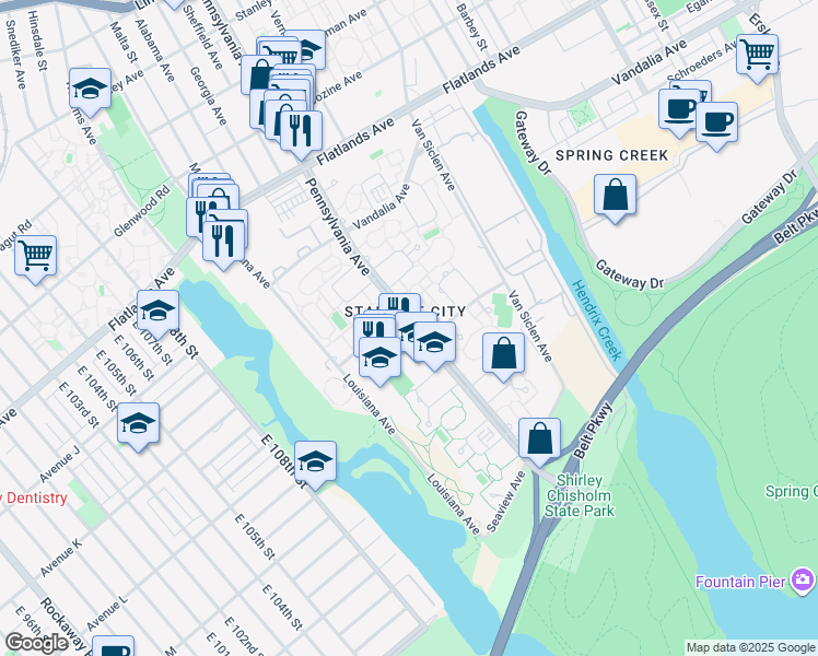 map of restaurants, bars, coffee shops, grocery stores, and more near 1325 Pennsylvania Avenue in Brooklyn