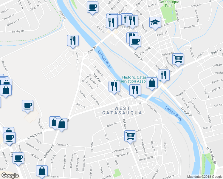 map of restaurants, bars, coffee shops, grocery stores, and more near 2107 North 1st Avenue in Whitehall