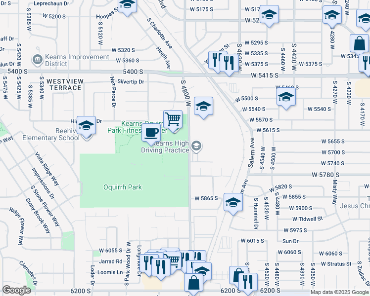 map of restaurants, bars, coffee shops, grocery stores, and more near in Kearns