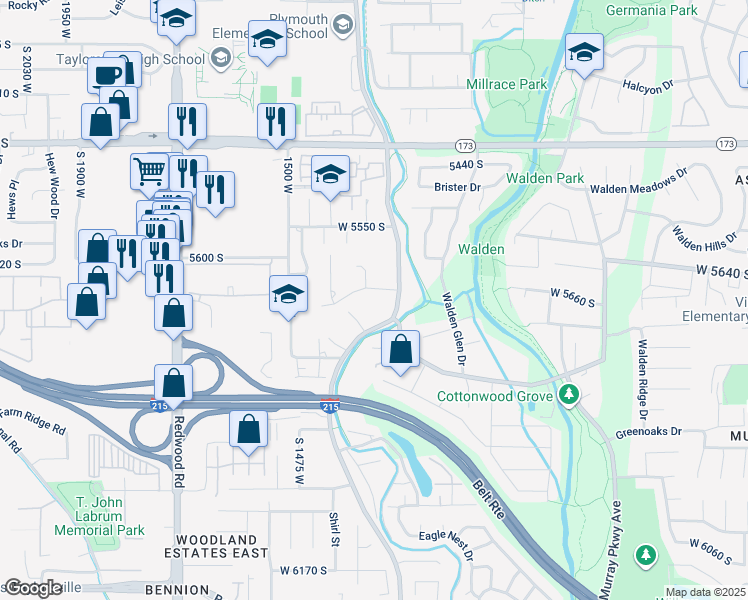 map of restaurants, bars, coffee shops, grocery stores, and more near 1330 West 5640 South in Taylorsville