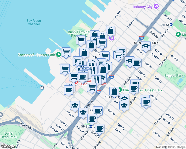 map of restaurants, bars, coffee shops, grocery stores, and more near 4 2nd Avenue in Brooklyn