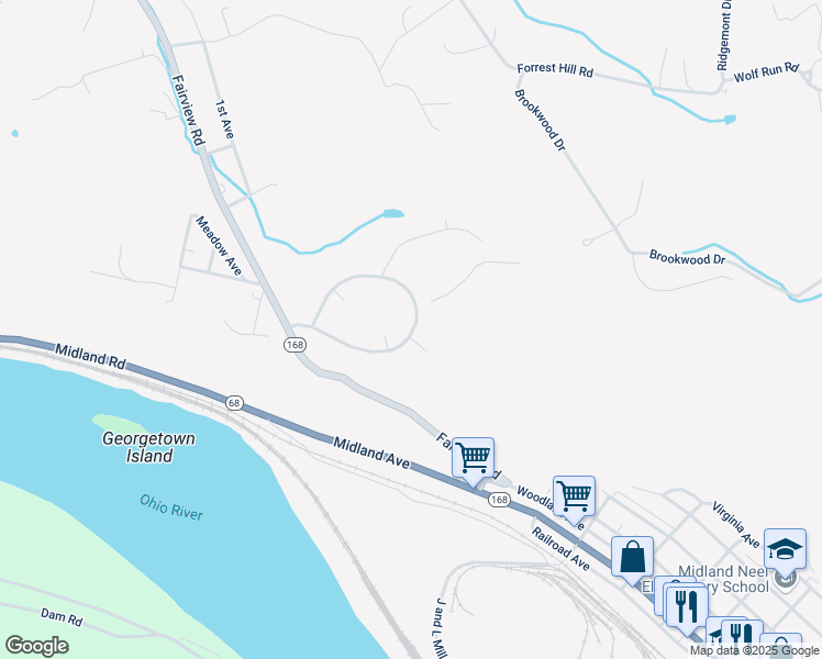 map of restaurants, bars, coffee shops, grocery stores, and more near 28-42 Midland Heights Circle in Midland