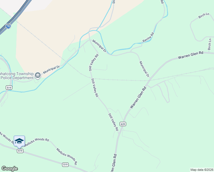 map of restaurants, bars, coffee shops, grocery stores, and more near 117 County Road 639 in Bloomsbury