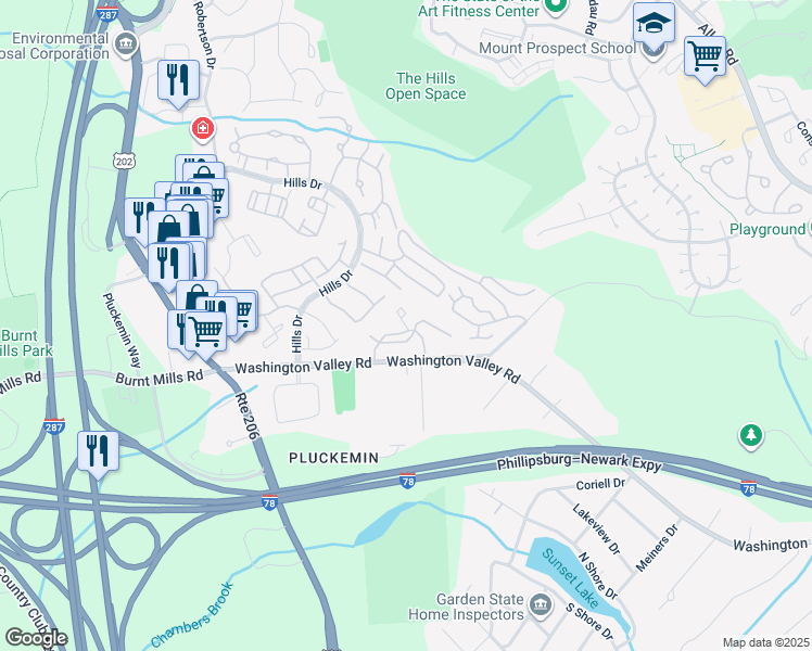 map of restaurants, bars, coffee shops, grocery stores, and more near 25 Ray Ct in Bedminster