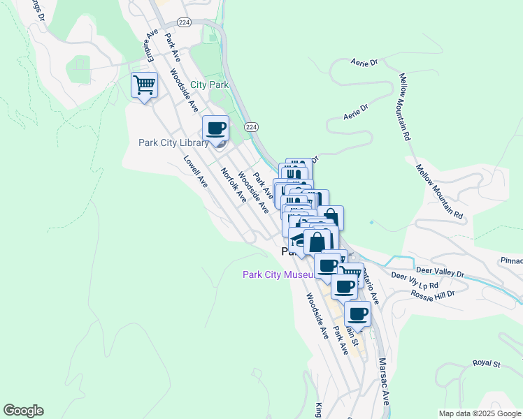 map of restaurants, bars, coffee shops, grocery stores, and more near 925 Woodside Avenue in Park City