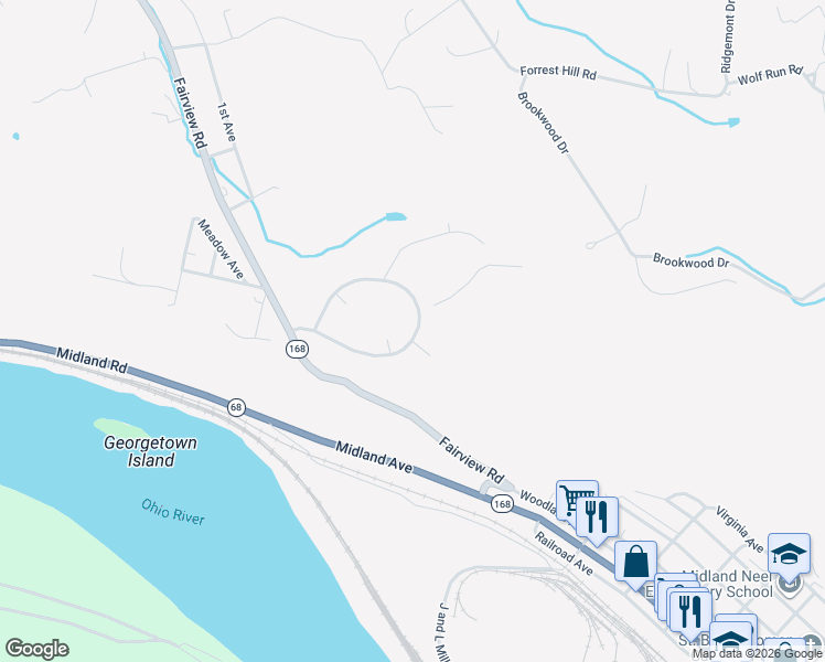 map of restaurants, bars, coffee shops, grocery stores, and more near 28-42 Midland Heights Circle in Midland