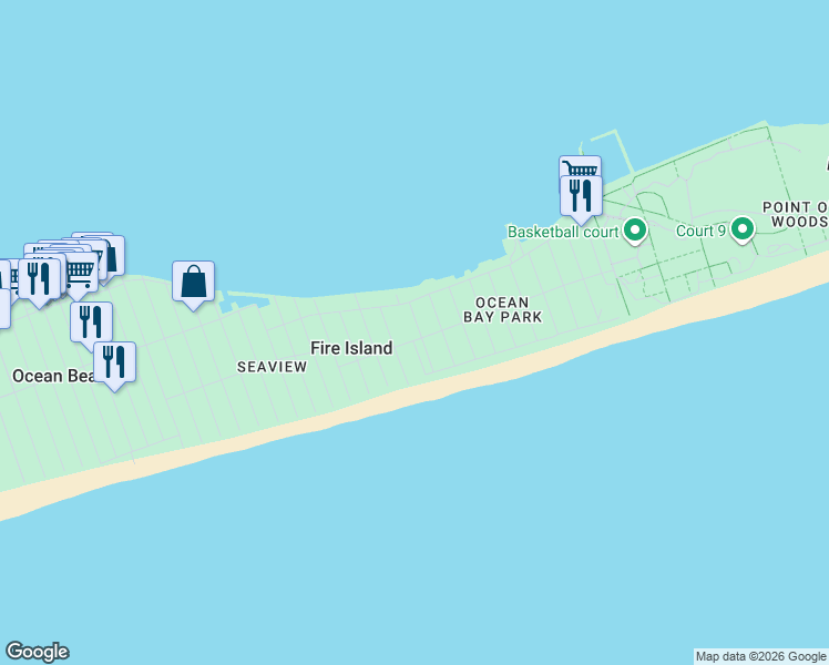 map of restaurants, bars, coffee shops, grocery stores, and more near 9 Michigan Avenue in Ocean Beach