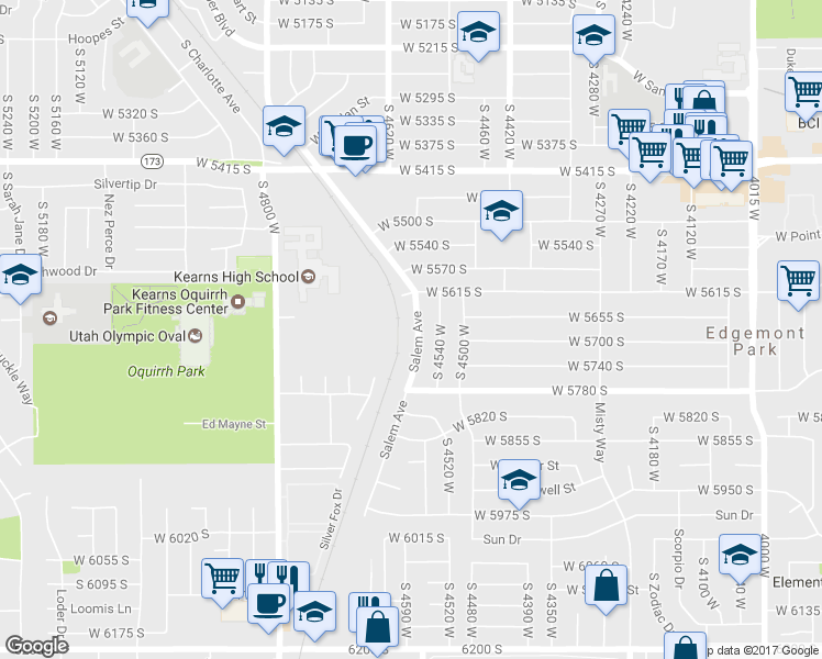 map of restaurants, bars, coffee shops, grocery stores, and more near 5676 Salem Avenue in Salt Lake City