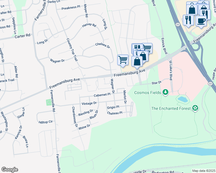 map of restaurants, bars, coffee shops, grocery stores, and more near 1951 Beaujolais Place in Easton