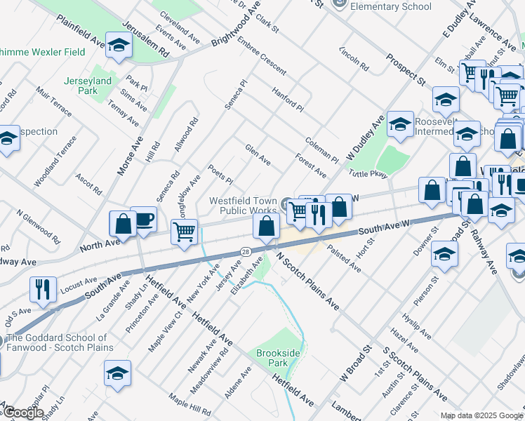 map of restaurants, bars, coffee shops, grocery stores, and more near 609 Short Hills Court in Westfield