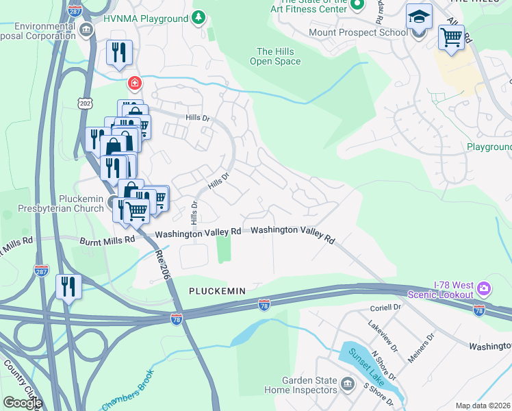 map of restaurants, bars, coffee shops, grocery stores, and more near 25 Ray Court in Bedminster