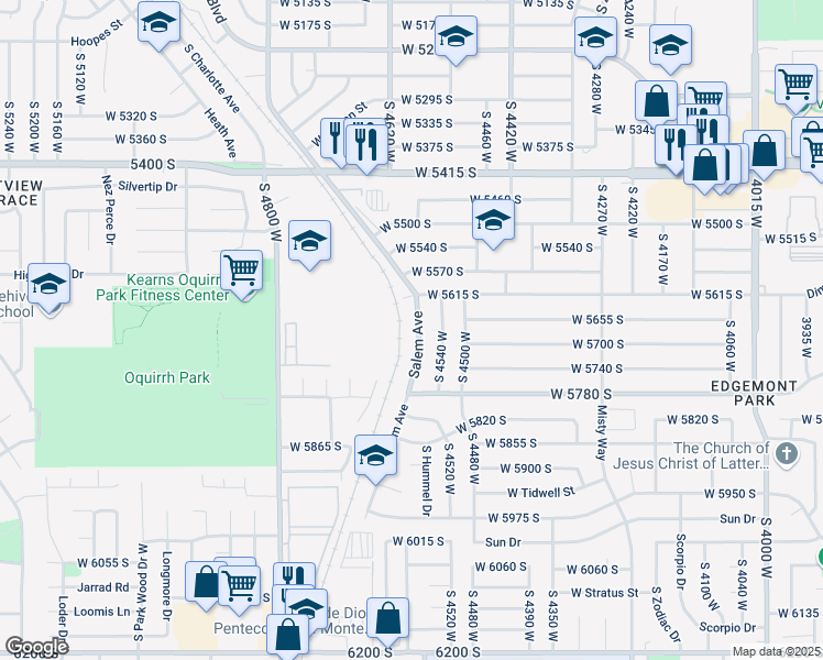 map of restaurants, bars, coffee shops, grocery stores, and more near 5676 Salem Avenue in Salt Lake City