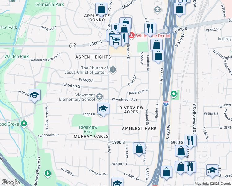 map of restaurants, bars, coffee shops, grocery stores, and more near 669 West Auburn Drive in Murray