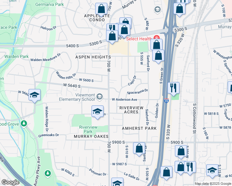 map of restaurants, bars, coffee shops, grocery stores, and more near 669 West Auburn Drive in Murray