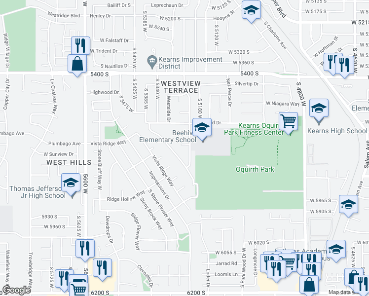 map of restaurants, bars, coffee shops, grocery stores, and more near 5239 West 5660 South in Kearns