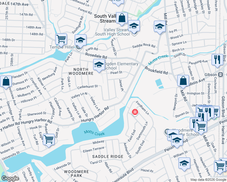 map of restaurants, bars, coffee shops, grocery stores, and more near 812 Longview Avenue in Valley Stream