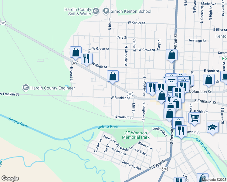 map of restaurants, bars, coffee shops, grocery stores, and more near 21 Ewing Street in Kenton