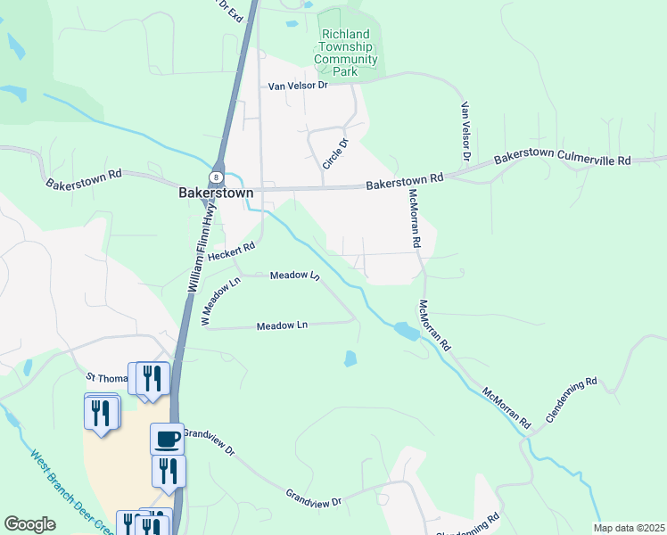 map of restaurants, bars, coffee shops, grocery stores, and more near 3623 Patricia Lane in Gibsonia