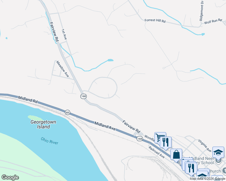 map of restaurants, bars, coffee shops, grocery stores, and more near 28-42 Midland Heights Circle in Midland