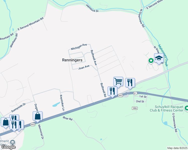map of restaurants, bars, coffee shops, grocery stores, and more near 3 Grace Avenue in Schuylkill Haven