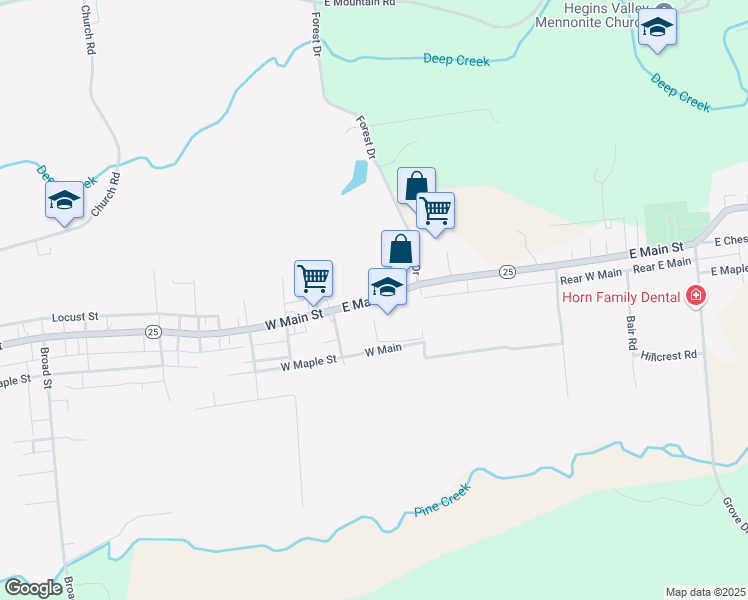 map of restaurants, bars, coffee shops, grocery stores, and more near 155 East Main Street in Valley View