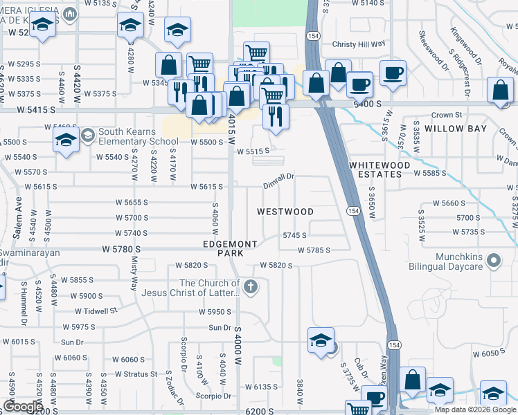 map of restaurants, bars, coffee shops, grocery stores, and more near 5676 3935 West in Salt Lake City