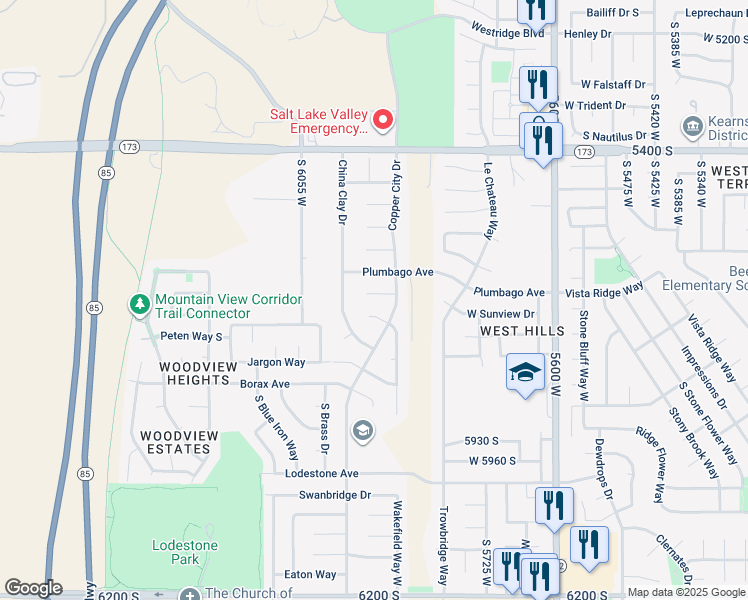 map of restaurants, bars, coffee shops, grocery stores, and more near 5929 West Dry Bone Circle in Salt Lake City