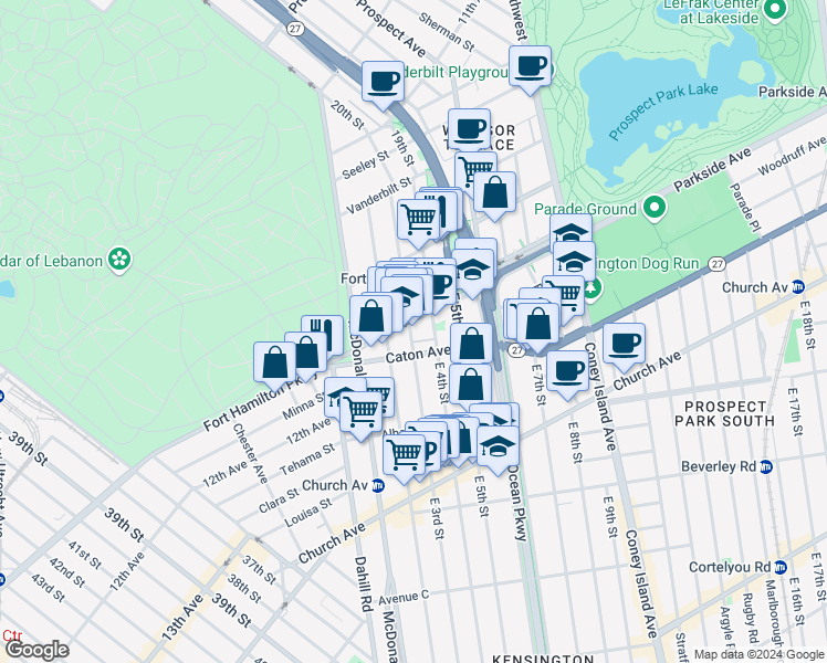 map of restaurants, bars, coffee shops, grocery stores, and more near 3003 Fort Hamilton Parkway in Brooklyn